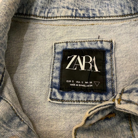 Zara Denim trucker Jacket Long Sleeve Pockets Cotton Blend Light Blue Size Small - Picture 8 of 12